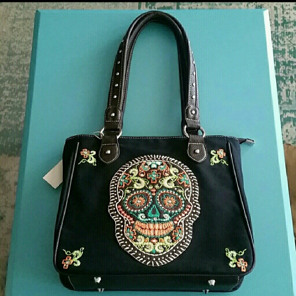 Montana West Black Purse w/ Sugar Skull Design